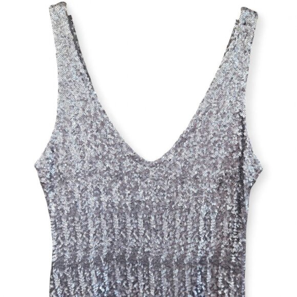 Silver Sequin Sleeveless V-Neck Midi Dress By Velvet Graham & Spencer Medium - Picture 3 of 5